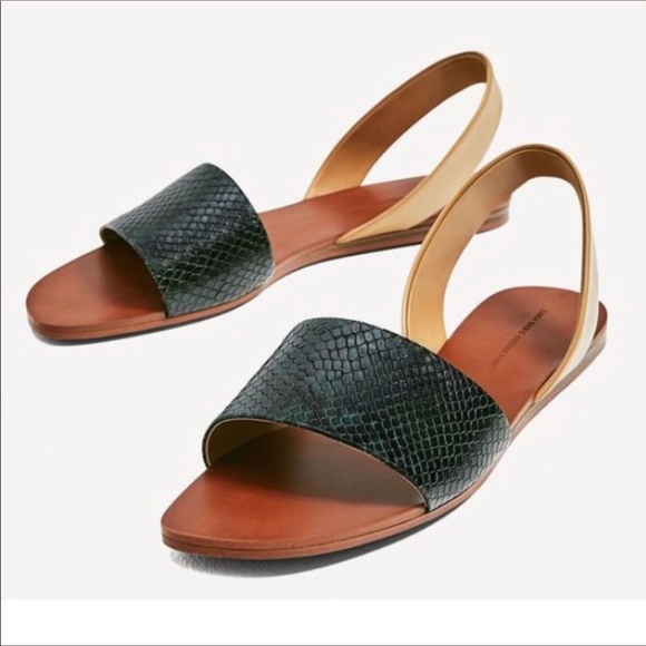 Zara Snakeskin Embossed Leather Slingback Sandals